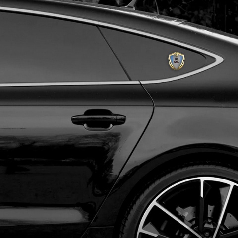 Ford RS Emblem Badge Self Adhesive Gold Glacial Blue Racing Design