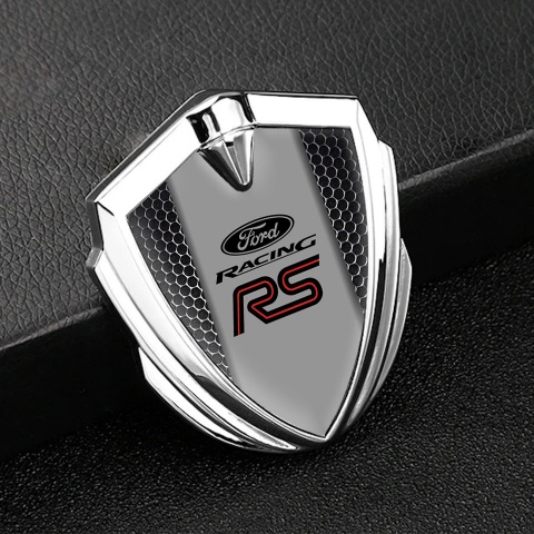 Ford RS Fender Emblem Badge Silver Dark Grate Red Racing Logo