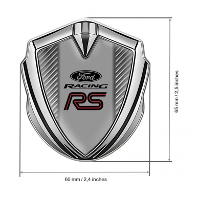 Ford RS Emblem Trunk Badge Silver Light Carbon Pattern Red Line Logo