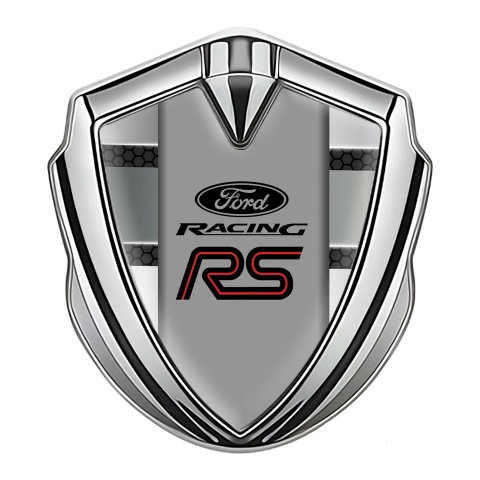 Ford RS Metal 3D Domed Emblem Silver Grey Hexagon Gradient Palette Design
