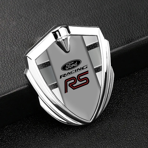 Ford RS Metal 3D Domed Emblem Silver Grey Hexagon Gradient Palette Design