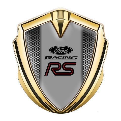 Ford RS Emblem Trunk Badge Gold Metallic Mesh Racing Logo Design