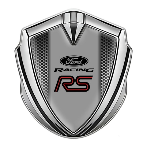 Ford RS Emblem Trunk Badge Silver Metallic Mesh Racing Logo Design