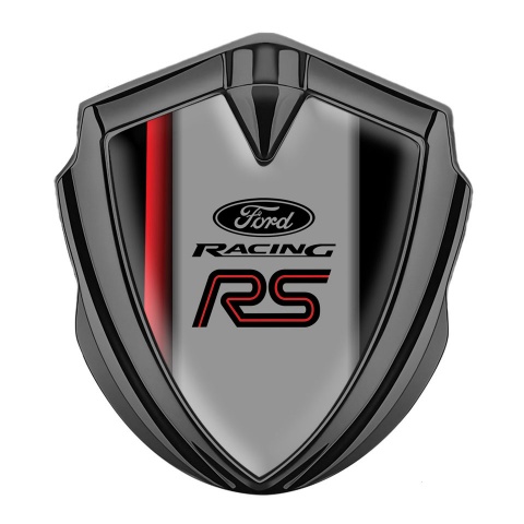 Ford RS Trunk Emblem Badge Graphite Black Shade Red Accent Stripe Design