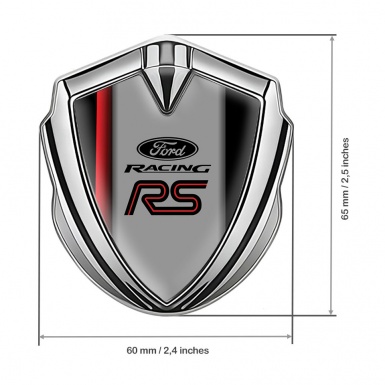 Ford RS Trunk Emblem Badge Silver Black Shade Red Accent Stripe Design