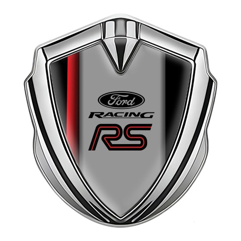 Ford RS Trunk Emblem Badge Silver Black Shade Red Accent Stripe Design