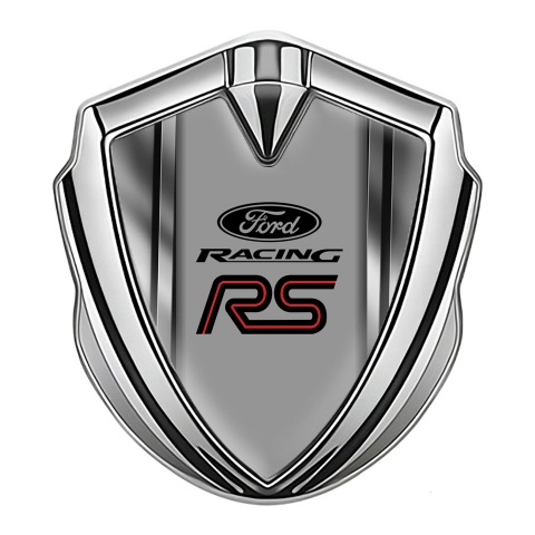 Ford RS Emblem Car Badge Silver Metallic Frame Effect Racing Print