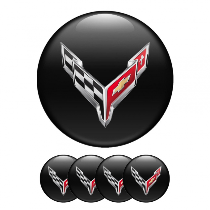 Chevrolet Corvette Silicone Stickers Wheel Center Cap Black with 3D Logo