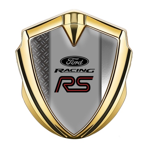 Ford RS Metal Emblem Self Adhesive Gold Industrial Steel Effect