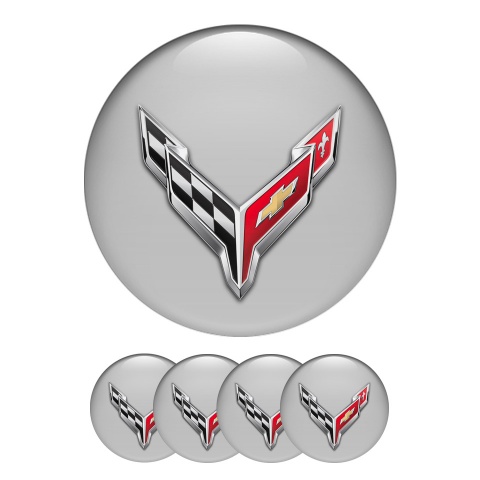 Chevrolet Corvette Silicone Stickers Wheel Center Cap Grey with 3D Logo