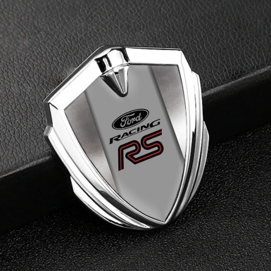 Ford RS Fender Emblem Badge Silver Metallic Sheet Pattern Racing Logo