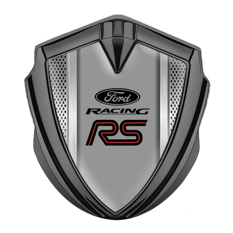 Ford RS Emblem Trunk Badge Graphite Steel Grate Texture Rallye Sport Logo