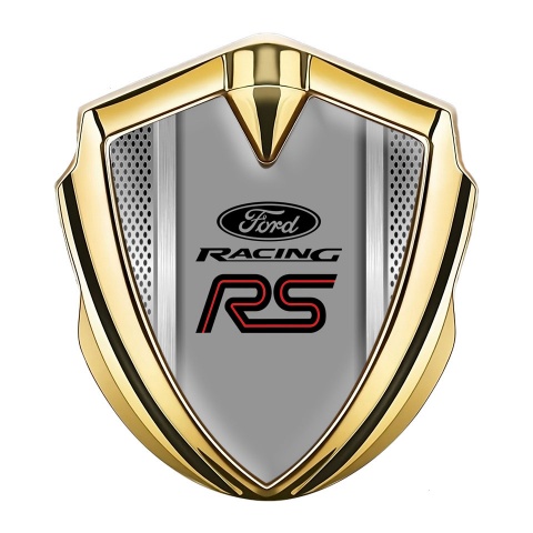 Ford RS Emblem Trunk Badge Gold Steel Grate Texture Rallye Sport Logo