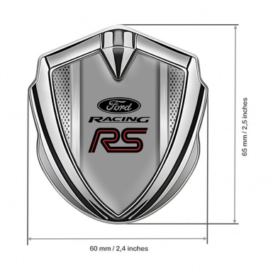 Ford RS Emblem Trunk Badge Silver Steel Grate Texture Rallye Sport Logo