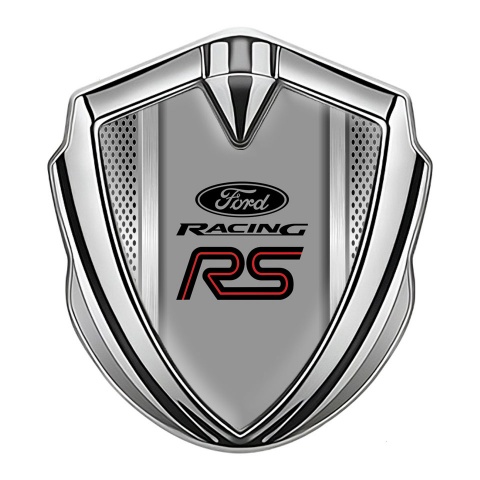 Ford RS Emblem Trunk Badge Silver Steel Grate Texture Rallye Sport Logo