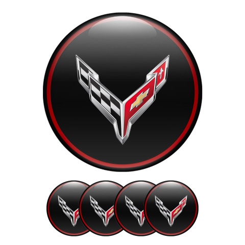 Chevrolet Corvette Silicone Stickers Wheel Center Cap Black with Red Ring