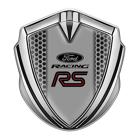 Ford RS Trunk Emblem Badge Silver Honeycomb Frame Rallye Sport Logo