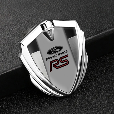 Ford RS Emblem Fender Badge Silver Brushed Aluminum Racing Edition