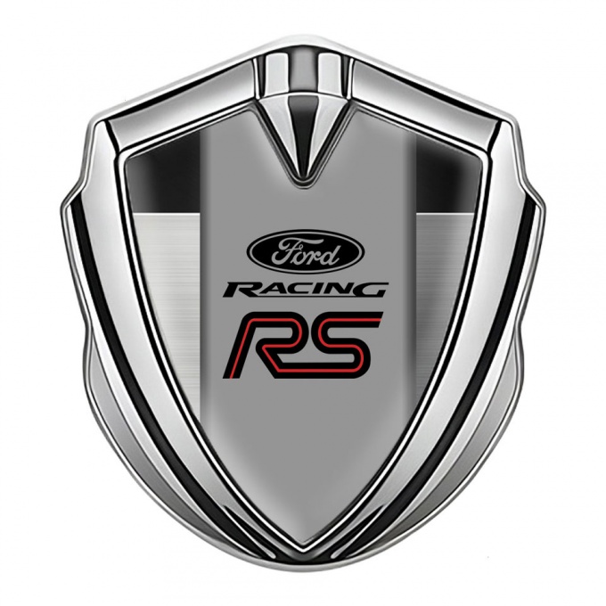 Ford RS Emblem Fender Badge Silver Brushed Aluminum Racing Edition