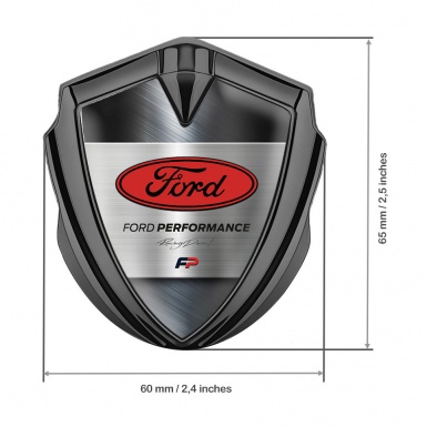 Ford RS Fender Emblem Badge Graphite Brushed Metal Alloy Red Oval Logo