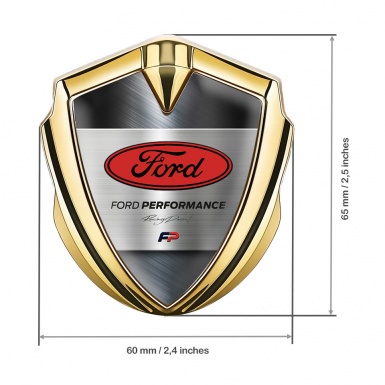 Ford RS Fender Emblem Badge Gold Brushed Metal Alloy Red Oval Logo