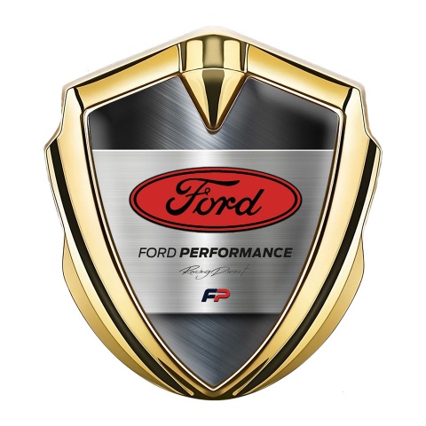 Ford RS Fender Emblem Badge Gold Brushed Metal Alloy Red Oval Logo