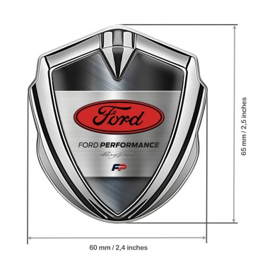 Ford RS Fender Emblem Badge Silver Brushed Metal Alloy Red Oval Logo