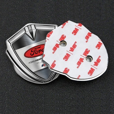 Ford RS Fender Emblem Badge Silver Brushed Metal Alloy Red Oval Logo
