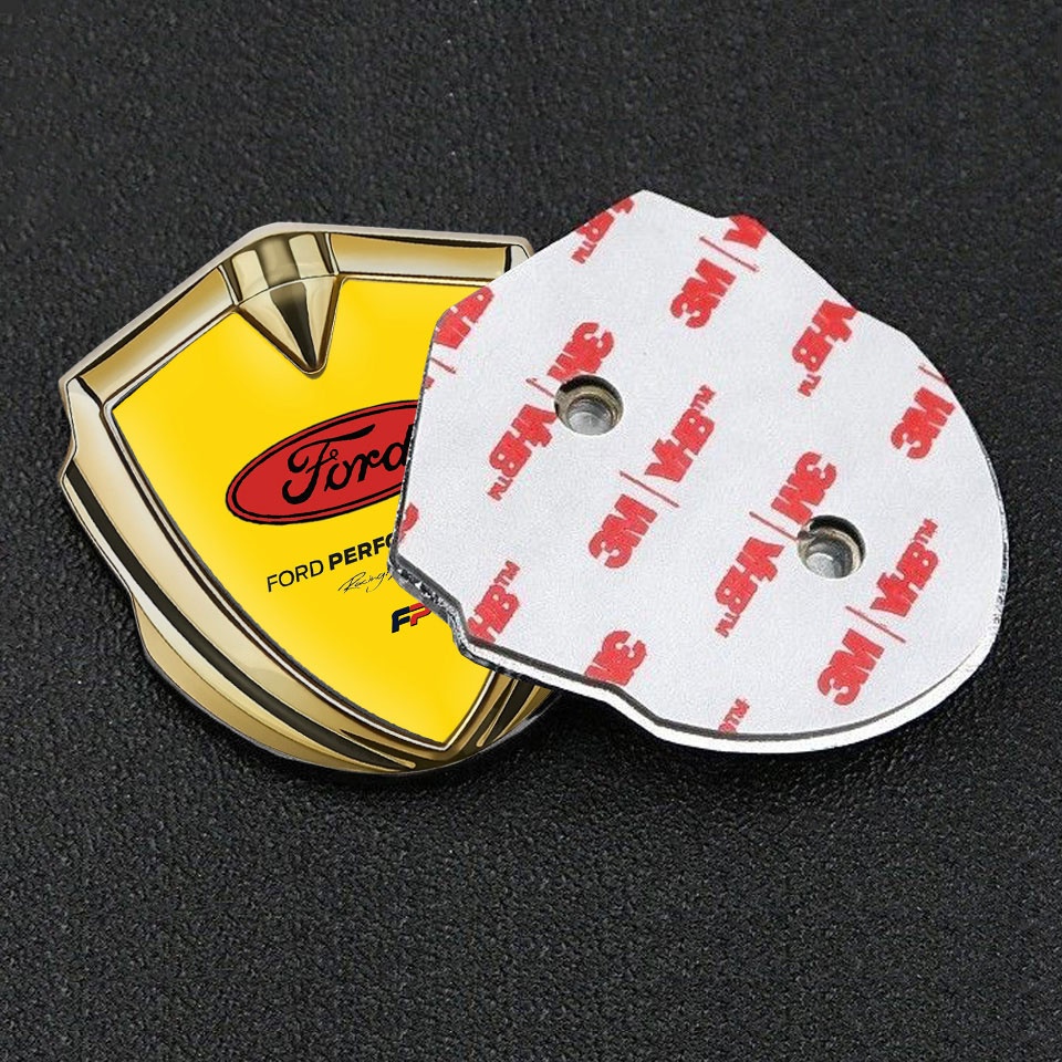 Ford Emblem Car Badge Gold Yellow Background Performance Design | Metal ...