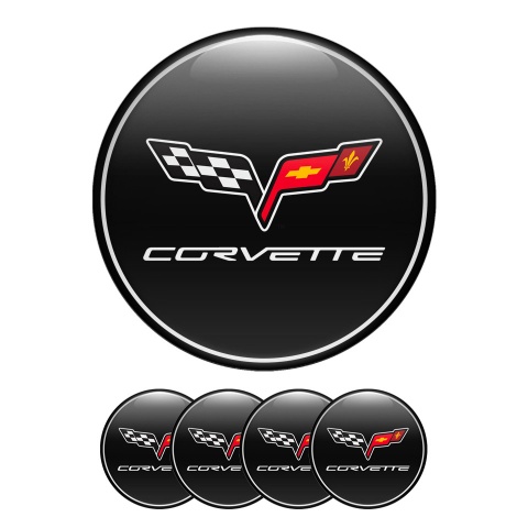 Chevrolet Corvette Silicone Stickers Wheel Center Cap Black with White Ring