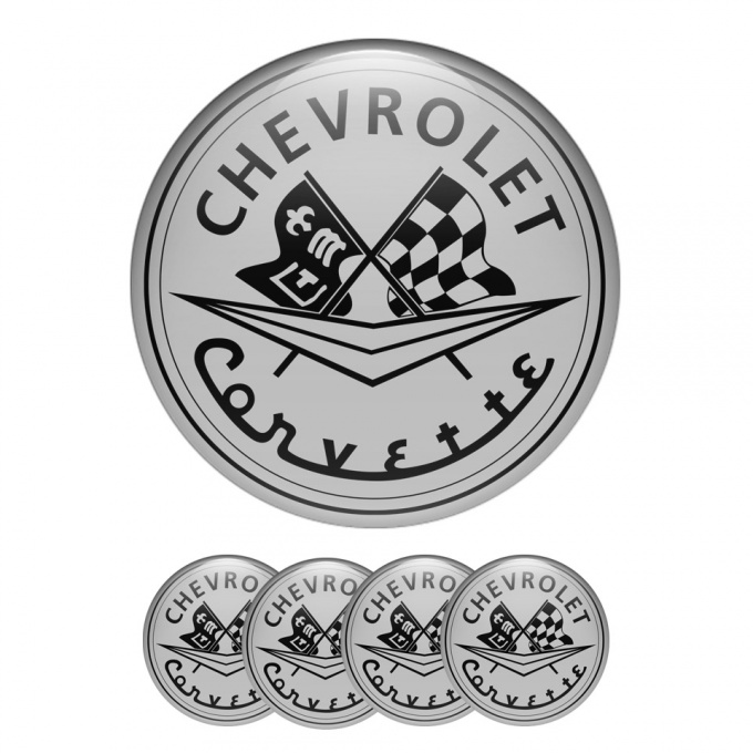Chevrolet Corvette 3D Silicone Stickers Wheel Center Cap Grey