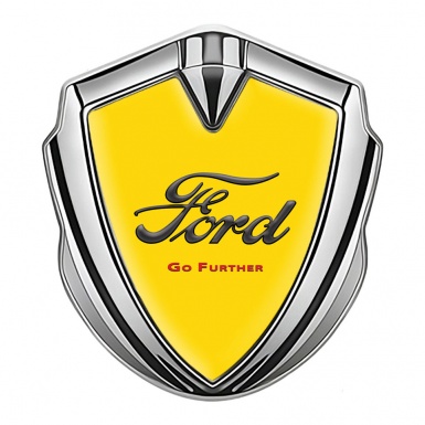 Ford Emblem Trunk Badge Silver Yellow Background Dark Vintage Edition