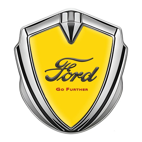 Ford Emblem Trunk Badge Silver Yellow Background Dark Vintage Edition