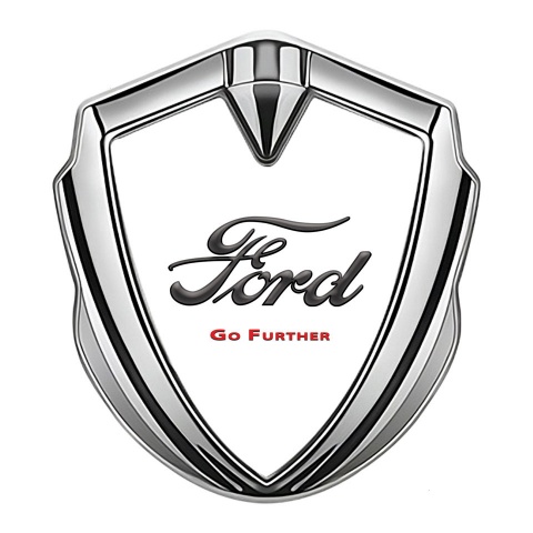 Ford Emblem Self Adhesive Silver White Background Go Further Slogan