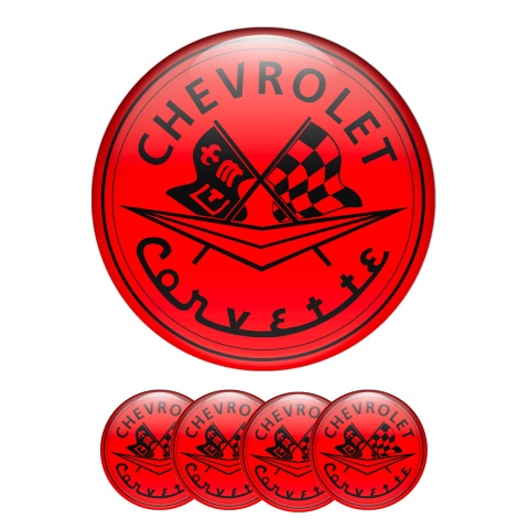 Chevrolet Corvette 3D Silicone Stickers Wheel Center Cap Red