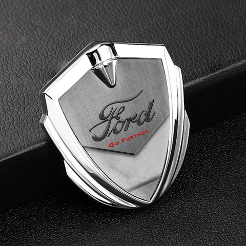 Ford Trunk Emblem Badge Silver Stone Surface Texture Classic Slogan