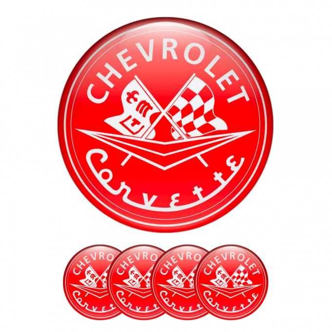Chevrolet Corvette 3D Silicone Stickers Wheel Center Cap Red White
