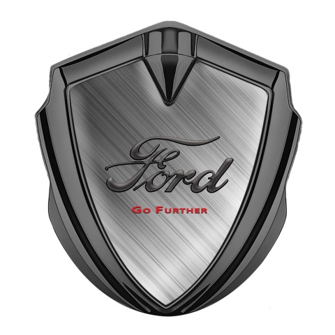 Ford Metal Emblem Self Adhesive Graphite Brushed Aluminum Go Further Slogan