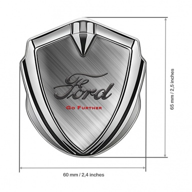 Ford Metal Emblem Self Adhesive Silver Brushed Aluminum Go Further Slogan