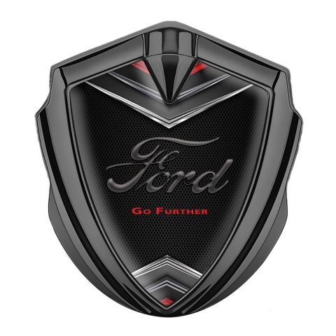 Ford Metal 3D Domed Emblem Graphite Dark Mesh Chrome Crest Design
