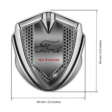 Ford Emblem Trunk Badge Silver Dark Hex Brushed Metal Go Further Logo