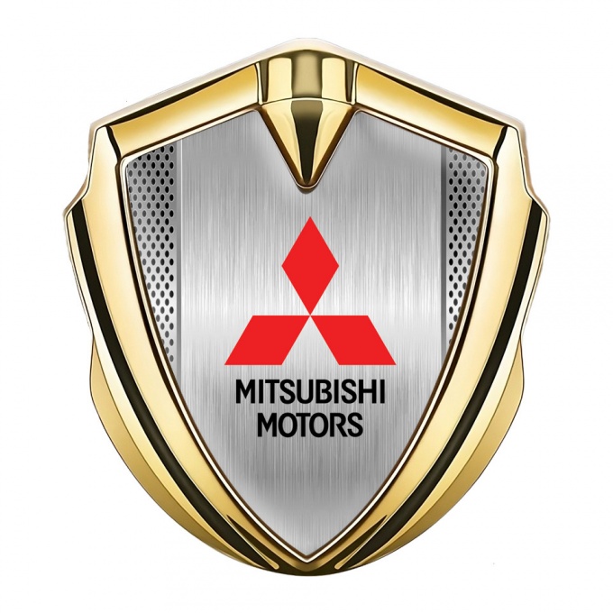 Mitsubishi Trunk Emblem Badge Gold Light Metal Mesh Classic Design