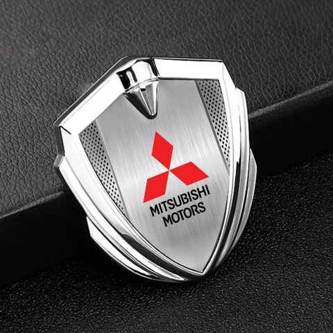 Mitsubishi Trunk Emblem Badge Silver Light Metal Mesh Classic Design