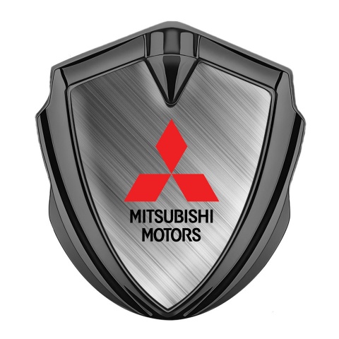 Mitsubishi Bodyside Domed Emblem Graphite Brushed Steel Red Logo