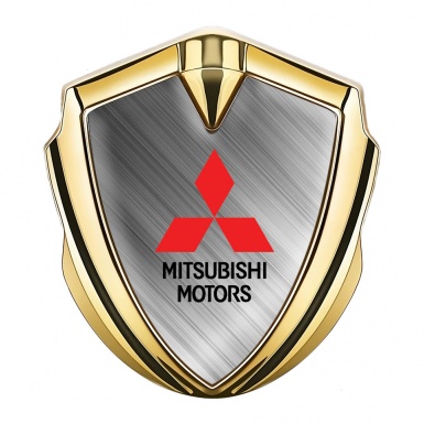 Mitsubishi Bodyside Domed Emblem Gold Brushed Steel Red Logo