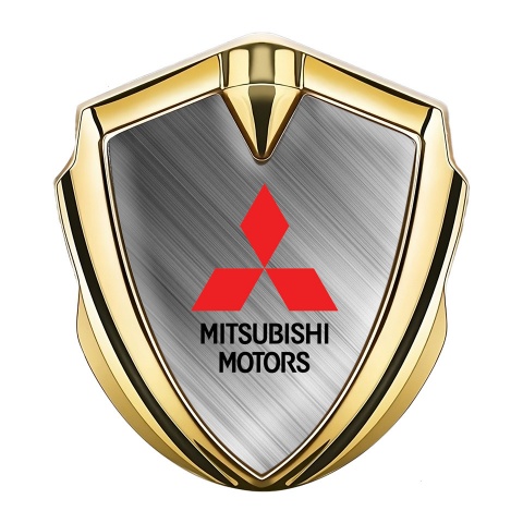 Mitsubishi Bodyside Domed Emblem Gold Brushed Steel Red Logo