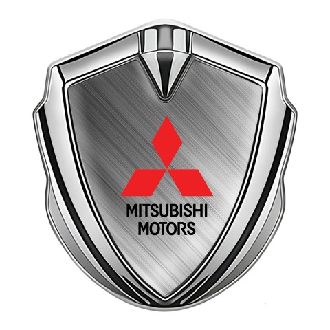 Mitsubishi Bodyside Domed Emblem Silver Brushed Steel Red Logo