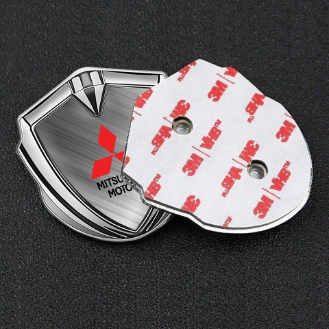 Mitsubishi Bodyside Domed Emblem Silver Brushed Steel Red Logo