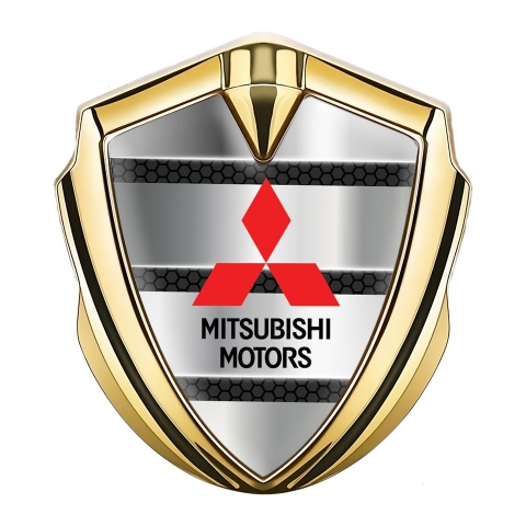 Mitsubishi Metal 3D Domed Emblem Gold Dark Cells Base Red Edition