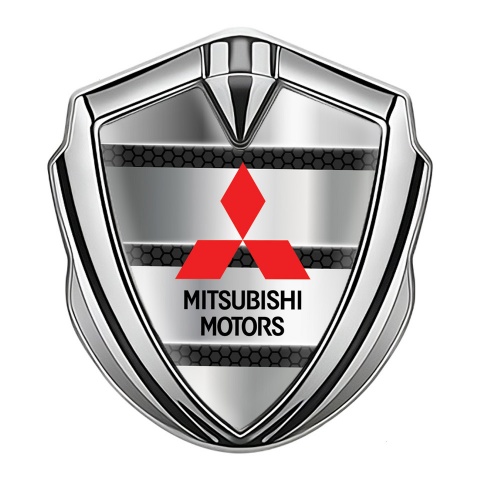 Mitsubishi Metal 3D Domed Emblem Silver Dark Cells Base Red Edition